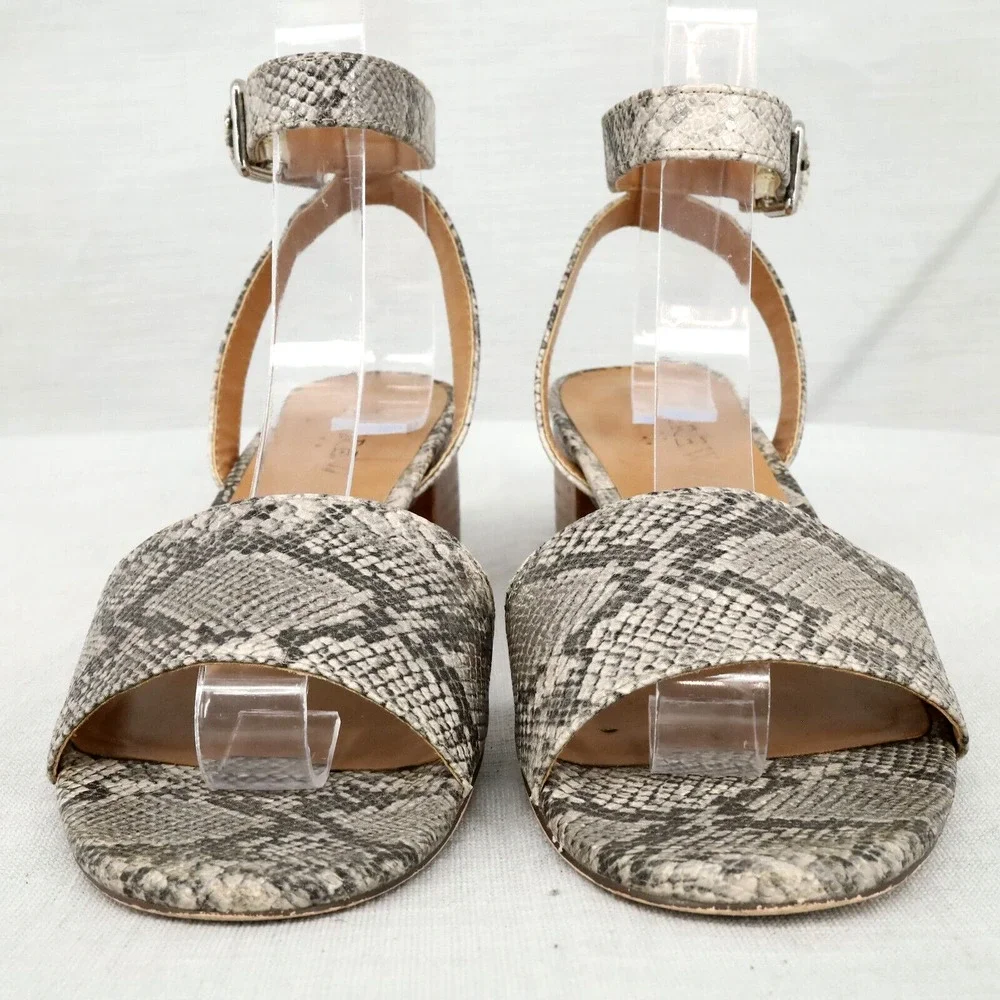 J Crew Sandals Womens 6 M Gray Animal Print Block Heels Ankle Strap Shoes